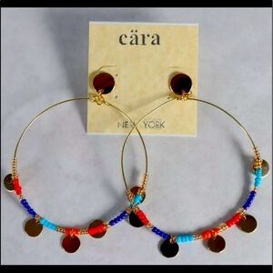 Cara Gold Tone Multi Color Seed Bead Hoop Earrings NWT
